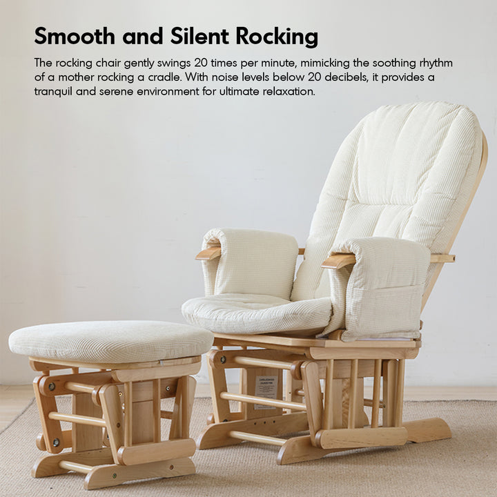 Scandinavian birch wood mixed weave fabric rocking chair with ottoman 2pcs set glide situational feels.