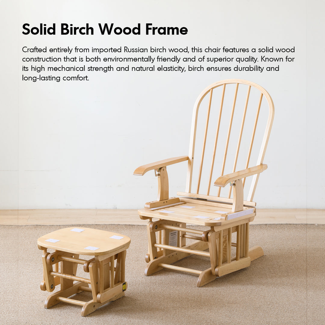 Scandinavian birch wood mixed weave fabric rocking chair with ottoman 2pcs set glide detail 1.