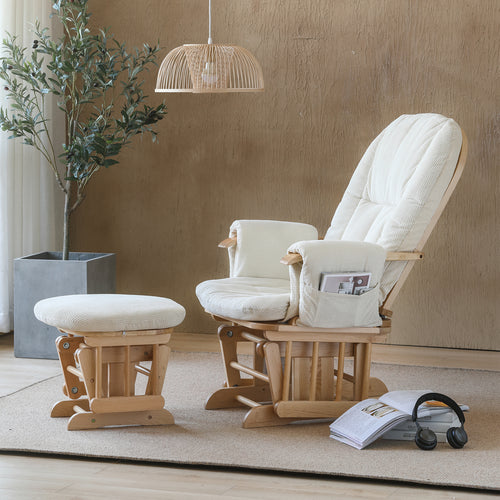 Scandinavian Birch Wood Mixed Weave Fabric Rocking Chair With Ottoman GLIDE Good to Know Preview-1