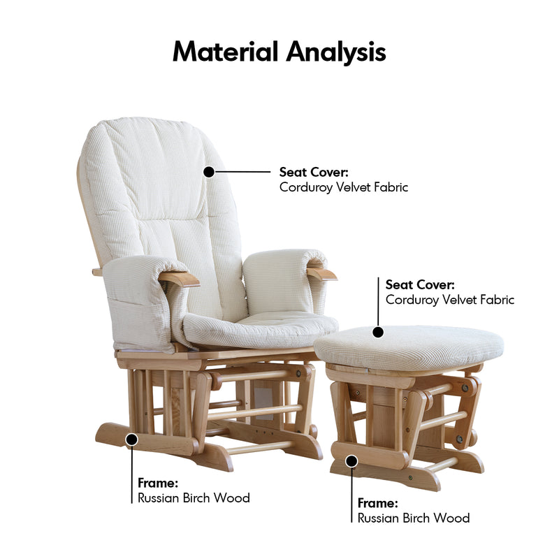 Scandinavian birch wood mixed weave fabric rocking chair with ottoman glide detail 14.