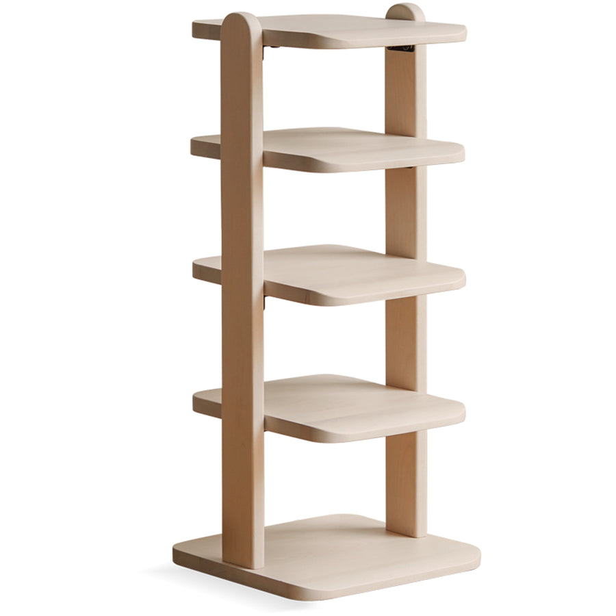 Scandinavian birch wood shoe shelf elka in white background.