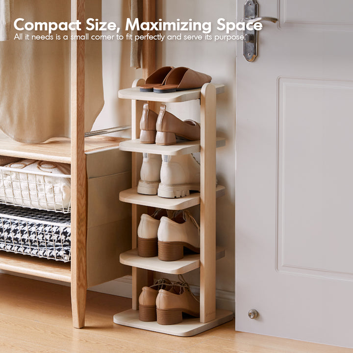 Scandinavian birch wood shoe shelf elka material variants.