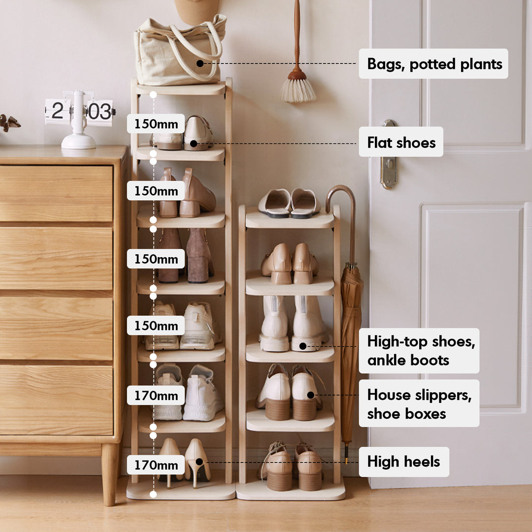 Scandinavian birch wood shoe shelf elka in real life style.