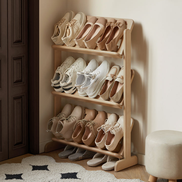 Scandinavian birch wood shoe shelf lina primary product view.