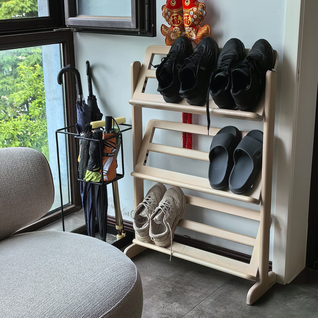 Scandinavian birch wood shoe shelf lina detail 6.