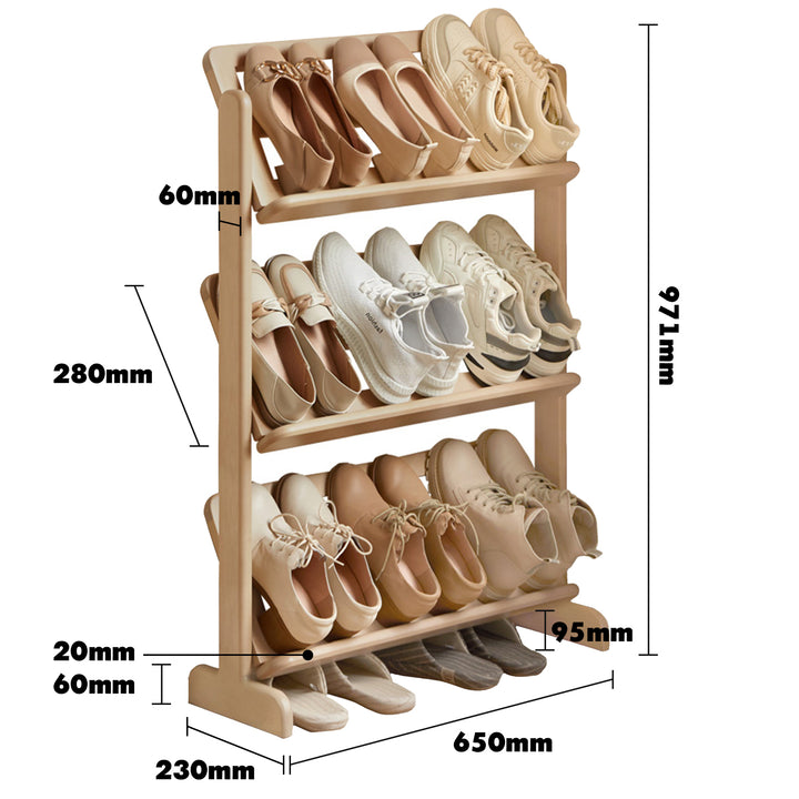 Scandinavian birch wood shoe shelf lina size charts.