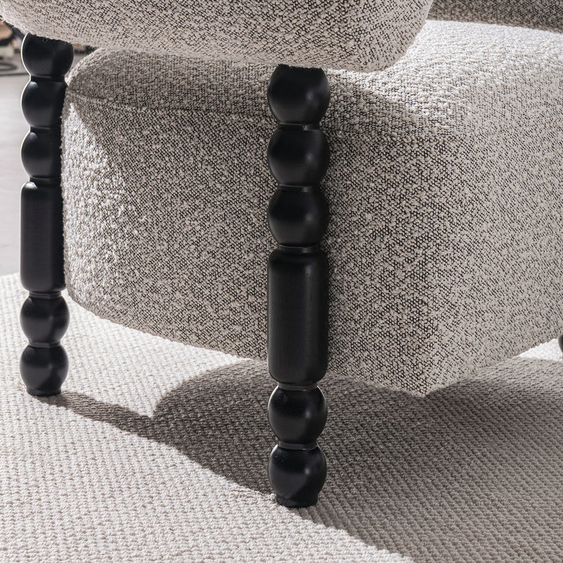Scandinavian boucle fabric 1 seater sofa amarah in close up details.
