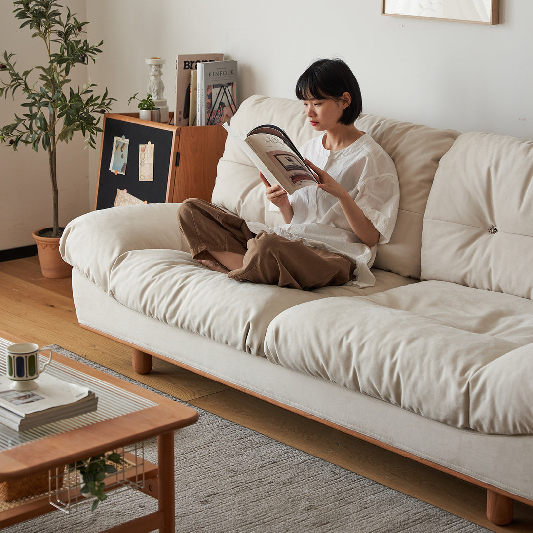 Scandinavian cat scratch resistant fabric 2 seater sofa nimbus in close up details.