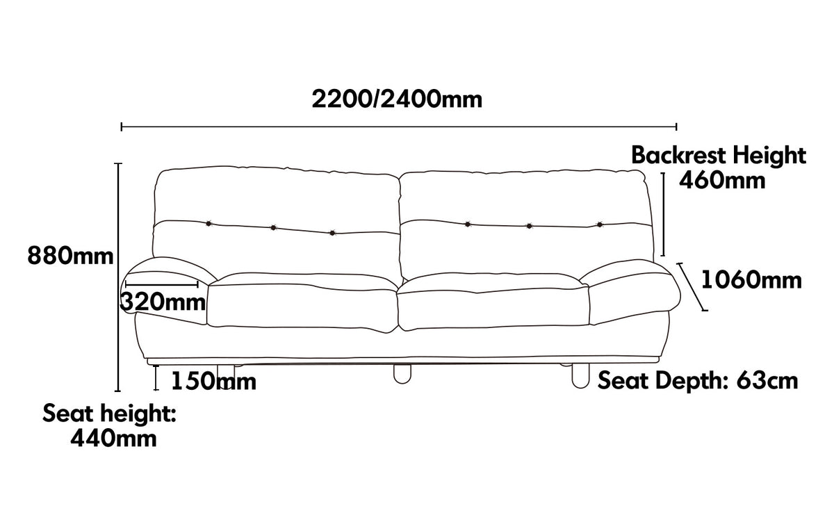 Scandinavian Cat Scratch Resistant Fabric 3 Seater Sofa NIMBUS Size Chart