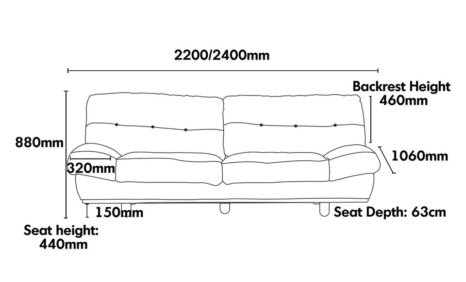 Scandinavian Cat Scratch Resistant Fabric 3 Seater Sofa NIMBUS Size Chart