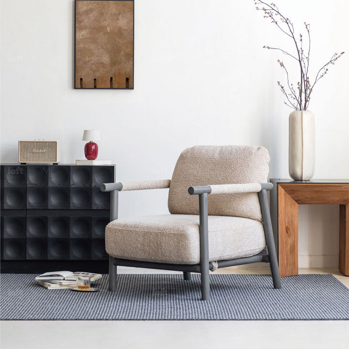 Scandinavian chenille velvet fabric 1 seater sofa sence detail 2.