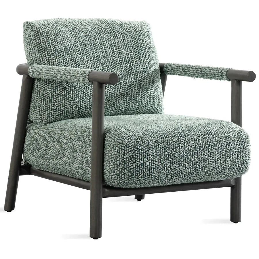 Japandi chenille velvet fabric 1 seater sofa sence in white background.