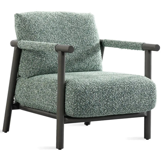 Japandi chenille velvet fabric 1 seater sofa sence in white background.
