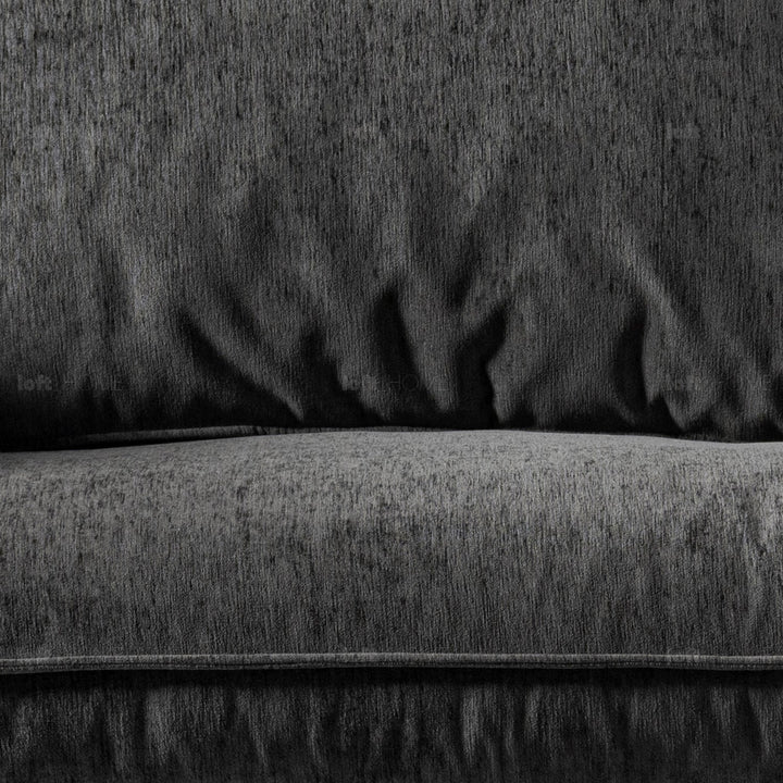 Scandinavian chenille velvet fabric 3.5 seater sofa dushein in panoramic view.