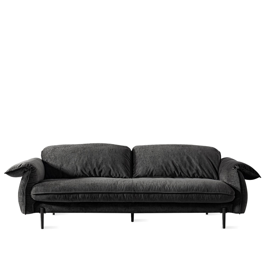 Scandinavian chenille velvet fabric 3.5 seater sofa dushein in white background.
