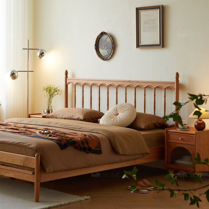 Scandinavian cherry wood bed harp detail 6.