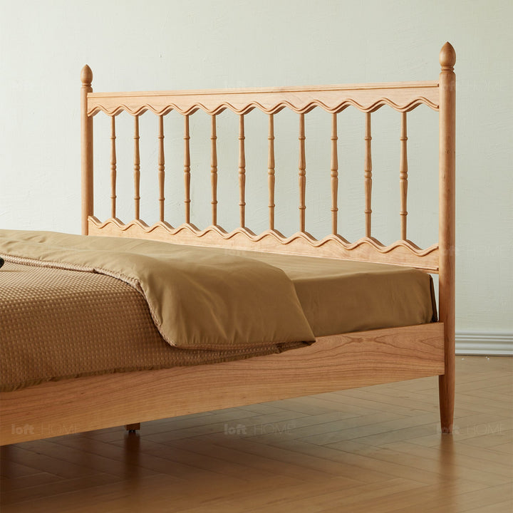 Scandinavian cherry wood bed harp detail 7.