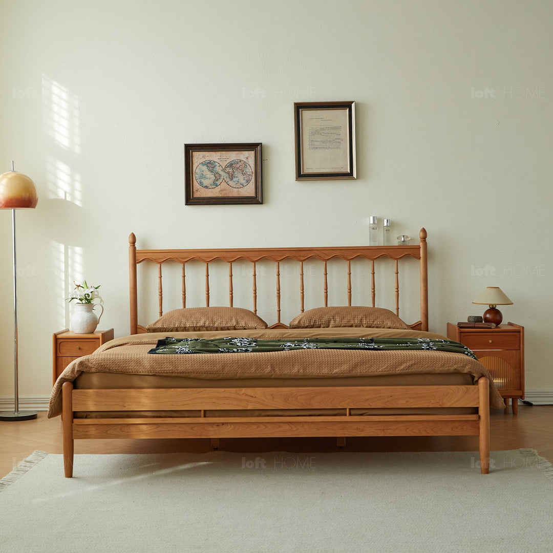 Scandinavian cherry wood bed harp detail 9.