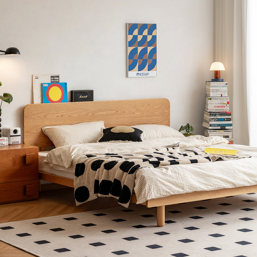 Scandinavian cherry wood bed isle primary product view.