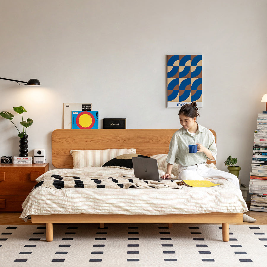 Scandinavian cherry wood bed isle material variants.