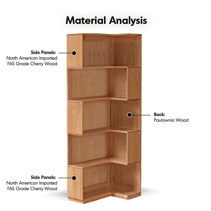 Scandinavian cherry wood corner shelf bookshelf cornera detail 3.