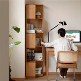 Scandinavian cherry wood corner bookshelf cornera primary product view.