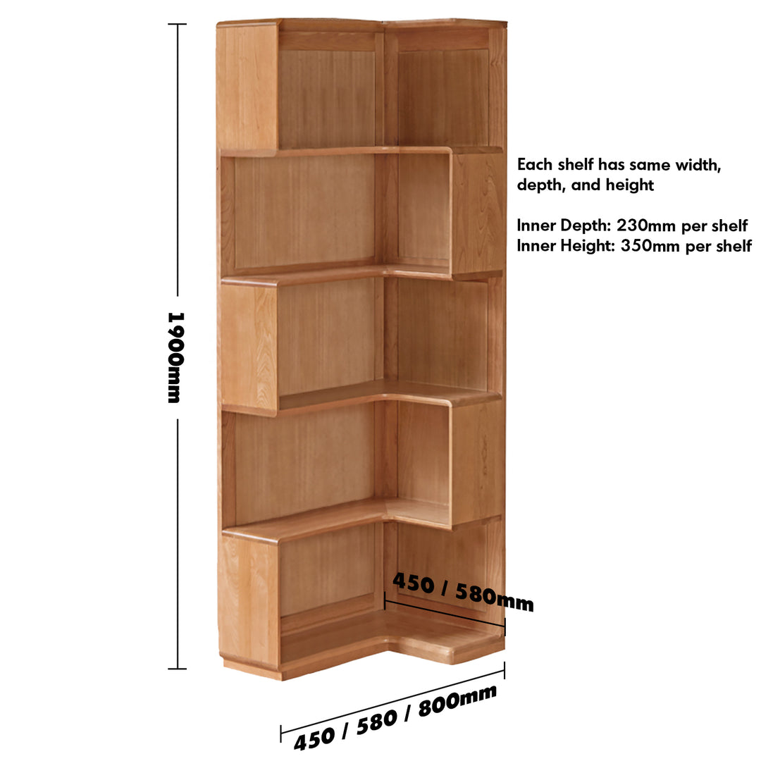 Scandinavian cherry wood corner shelf bookshelf cornera size charts.