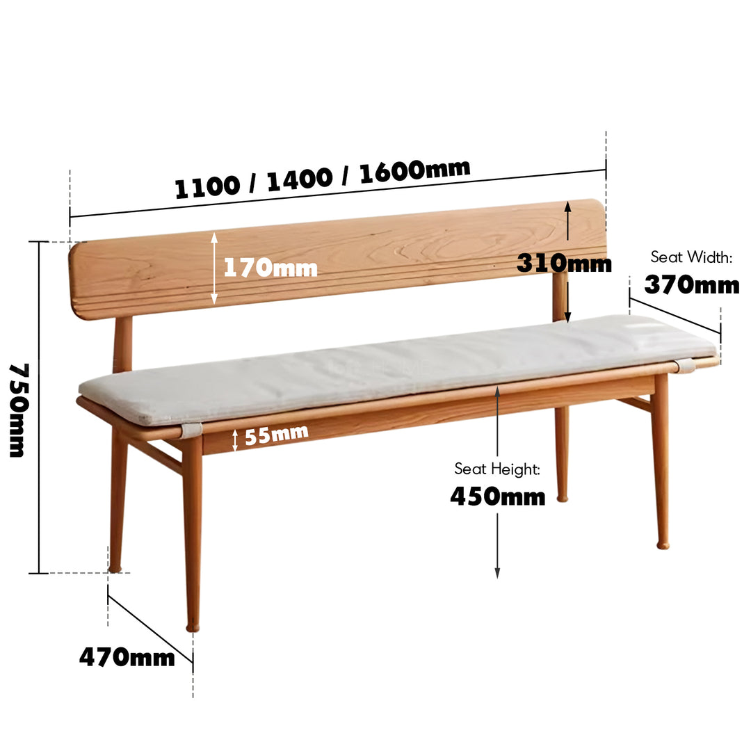 Scandinavian cherry wood cushion bench with backrest serene size charts.