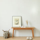 Scandinavian cherry wood dining bench green primary product view.