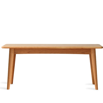 Scandinavian cherry wood dining bench green in white background.