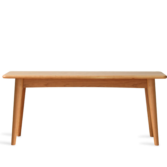 Scandinavian cherry wood dining bench green in white background.