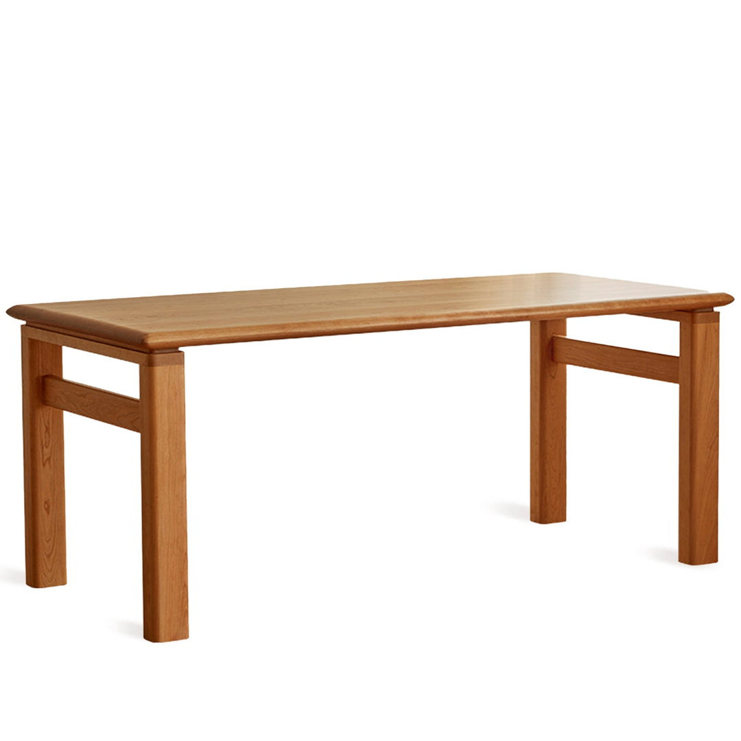 Scandinavian cherry wood dining table elate in white background.