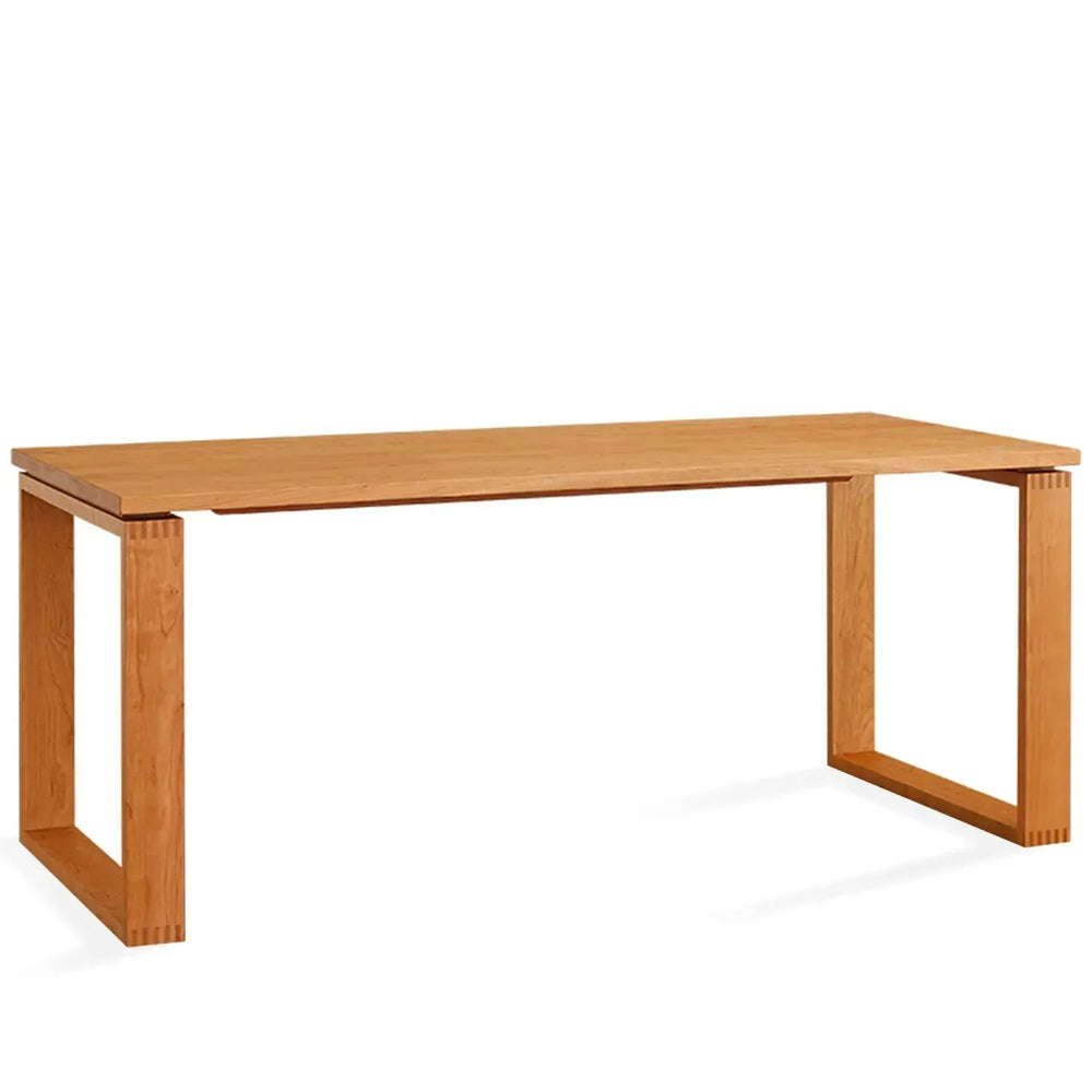 Scandinavian cherry wood dining table kudo in white background.