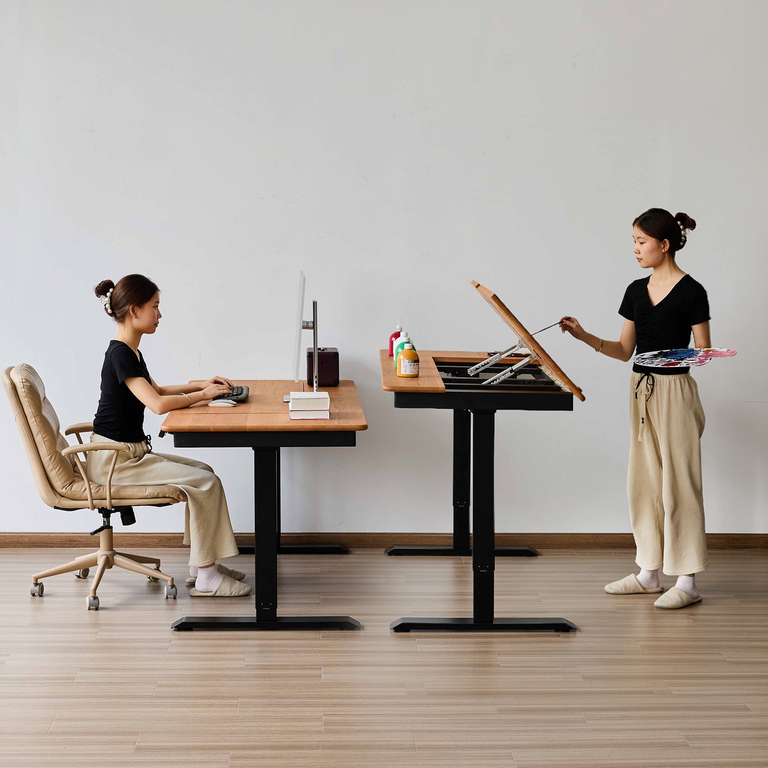 Multi Level Adjustable Study Table Scandinavian Cherry Wood Electric Height Adjustable Study Table KAZAMA ...
