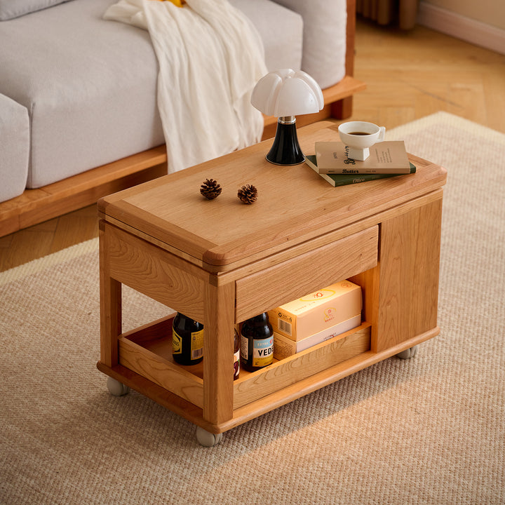 Scandinavian cherry wood extendable coffee table whisroll primary product view.