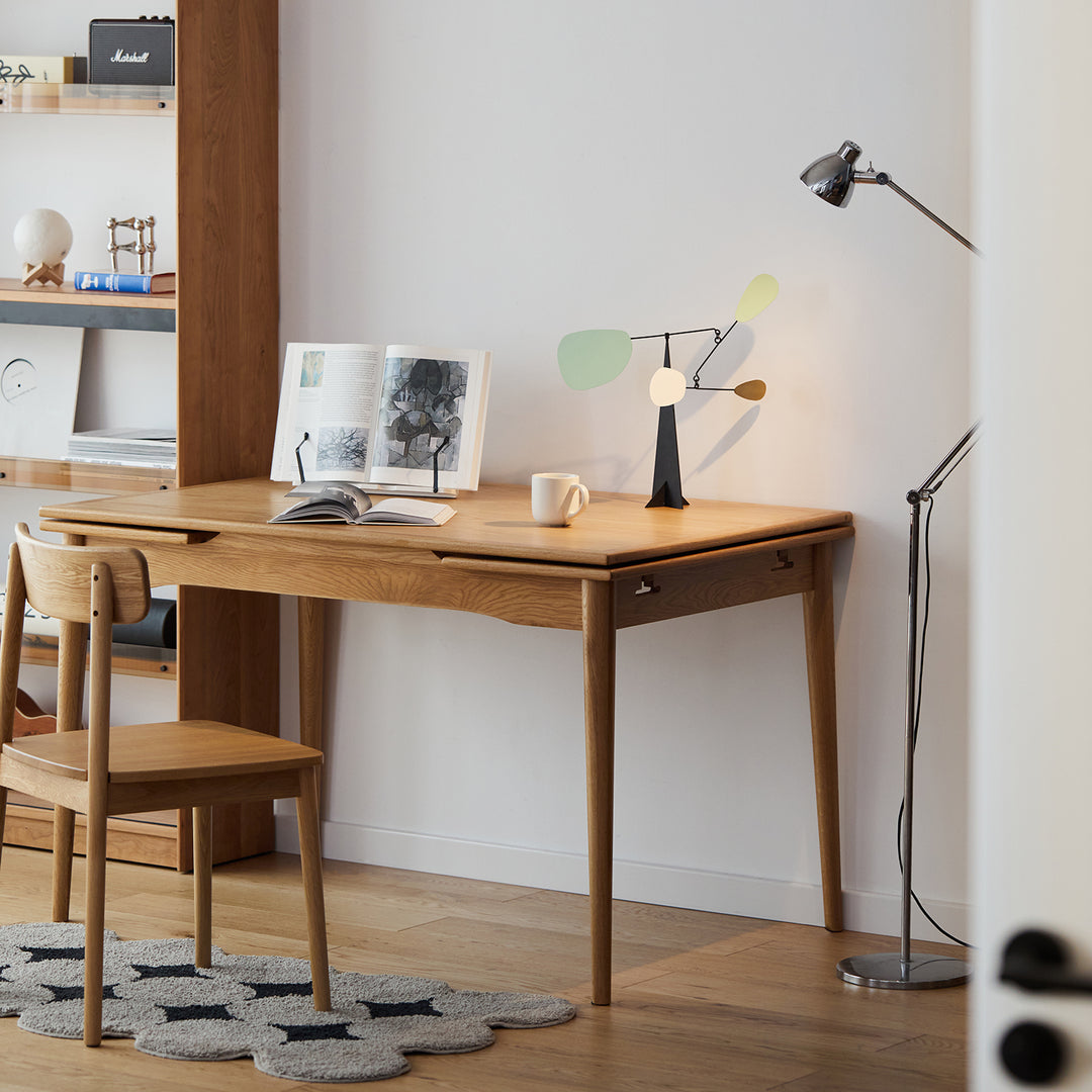 Scandinavian cherry wood extendable dining table mcgee with context.
