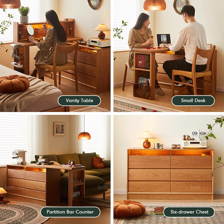 Scandinavian cherry wood extendable dressing table blend detail 1.