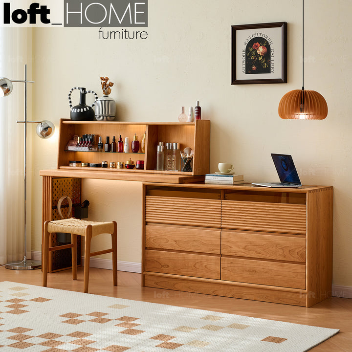 Scandinavian cherry wood extendable dressing table blend primary product view.