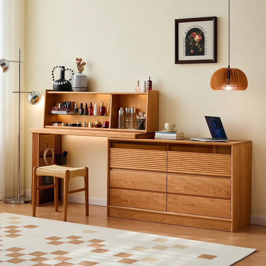 Scandinavian cherry wood extendable dressing table blend primary product view.