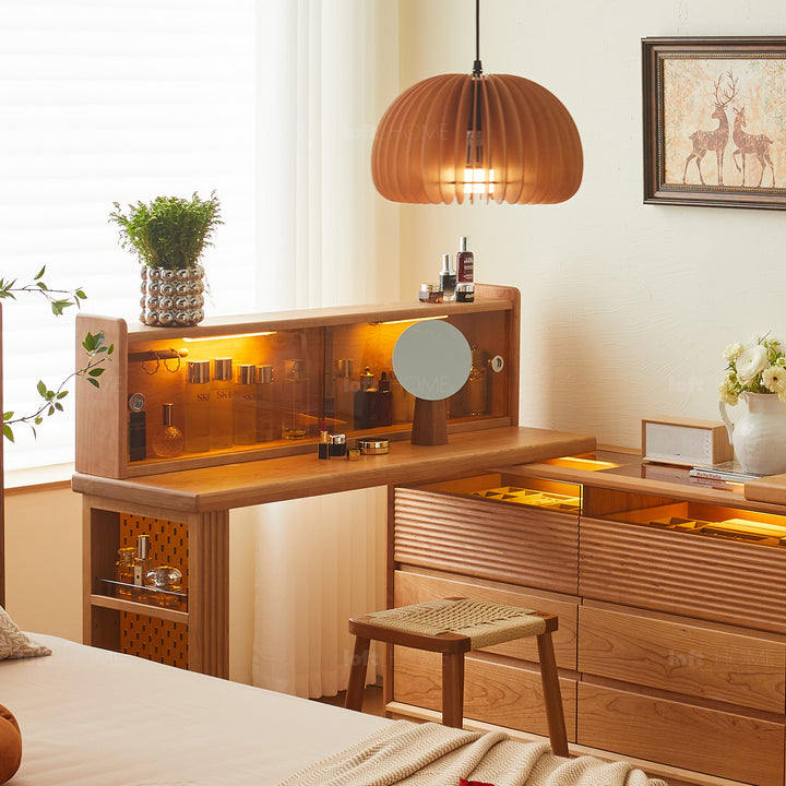 Scandinavian cherry wood extendable dressing table blend detail 34.