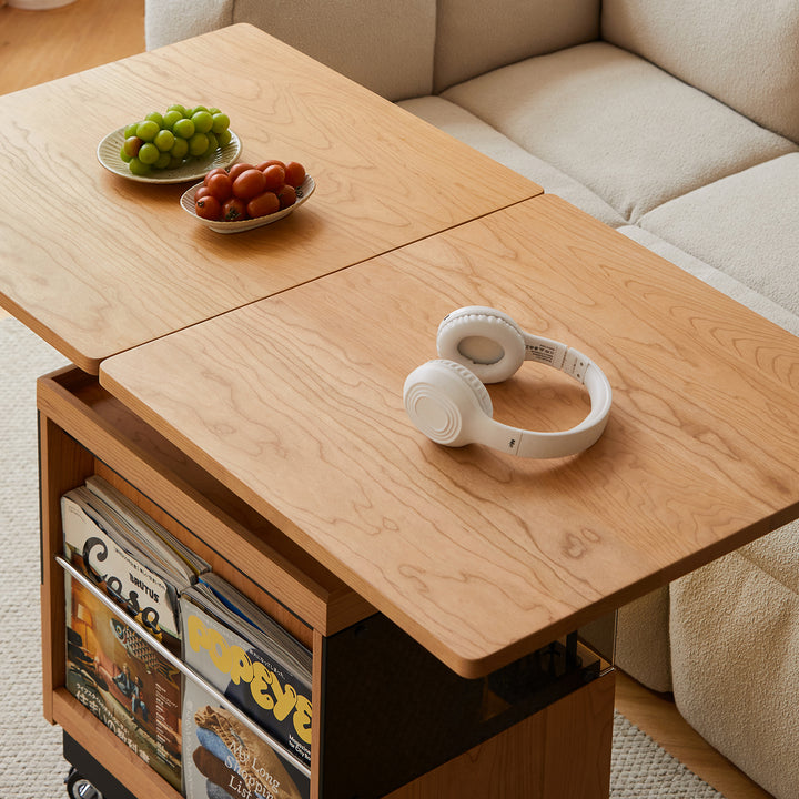 Scandinavian cherry wood extendable height adjustable coffee table mirror lake color swatches.