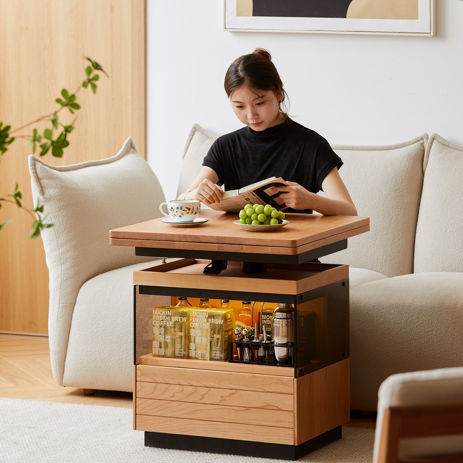 Scandinavian Cherry Wood Extendable Height Adjustable Coffee Table MIR ...