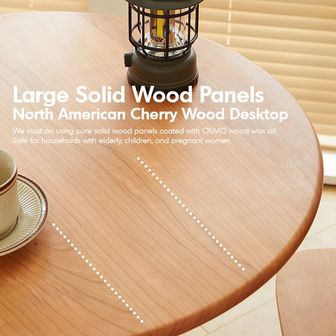 Scandinavian cherry wood height adjustable coffee table cherry layered structure.