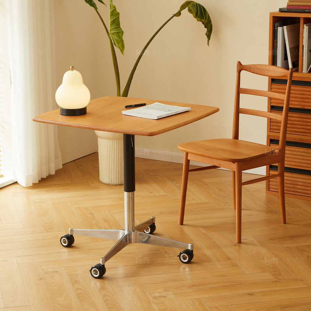 Scandinavian cherry wood height adjustable coffee table cherry detail 5.