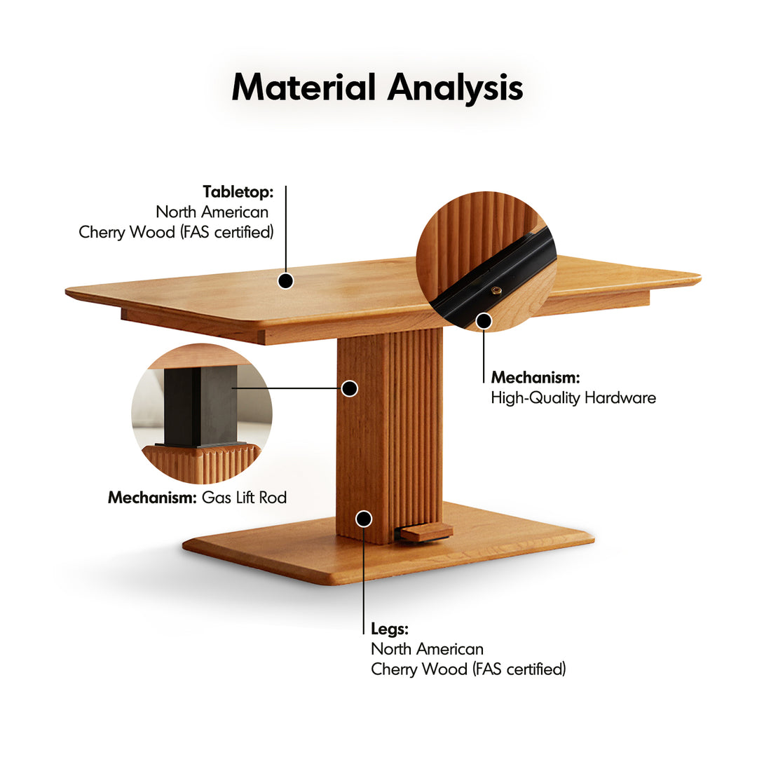 Scandinavian cherry wood height adjustable coffee table elevate detail 3.