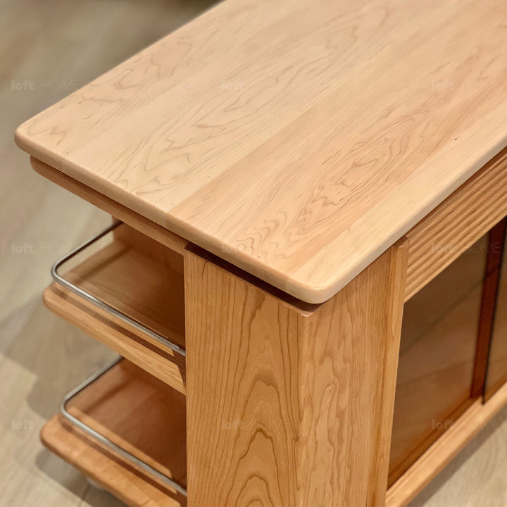 Scandinavian cherry wood height adjustable coffee table loco detail 11.