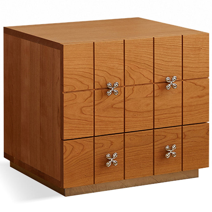 Scandinavian cherry wood modular drawer cabinet ono in white background.