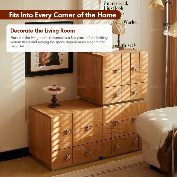 Scandinavian cherry wood modular drawer cabinet ono with context.