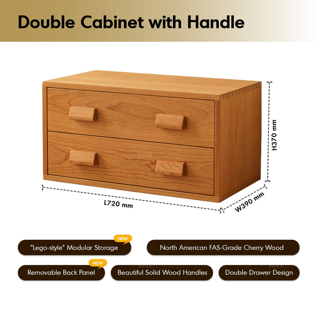 Scandinavian cherry wood modular drawer cabinet vers in details.
