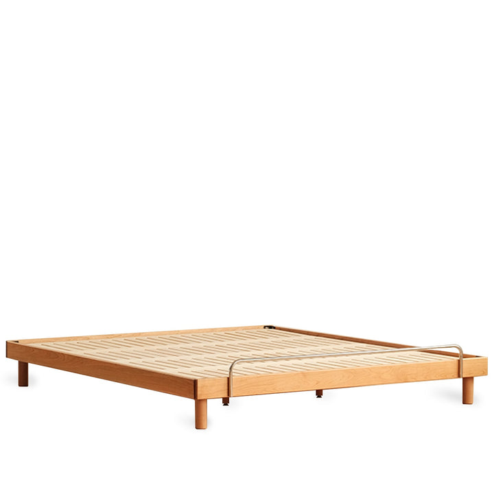 Scandinavian cherry wood platform bed tatami in white background.